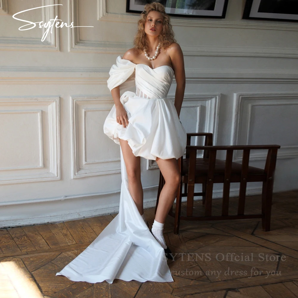 Abiti da sposa Sexy a-line con macchia corta una spalla senza schienale sopra il ginocchio abiti da sposa occasioni speciali abito da sposa principessa