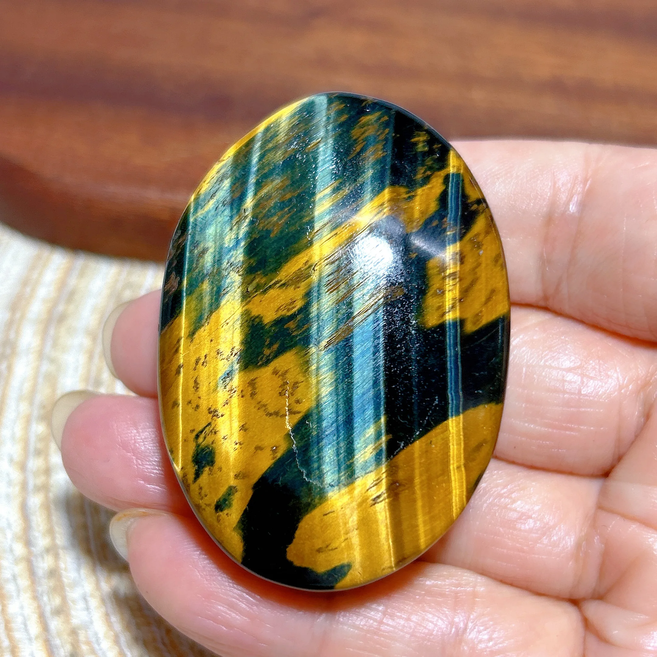 Natural Crystal Blue Golden Flashy Tiger Eye Palm Polished Healing Reiki Mineral Energy Home