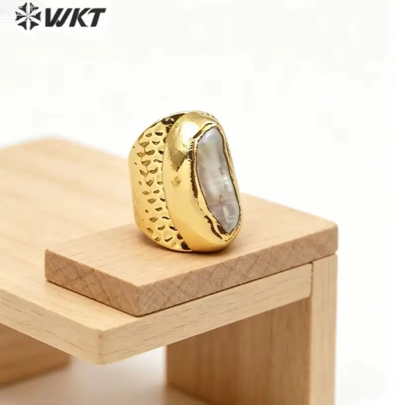 WT-R341 2023 Новое кольцо из натурального пресноводного золота с геометрическим дизайном, регулируемое, с покрытием из настоящего золота, для женщин