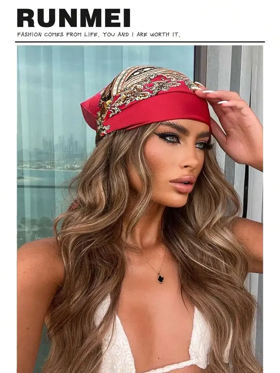 

Minimalist Printed Satin Square Scarf For Women Headband Waistband Bag Decoration Beach Holiday Fashion Accessory