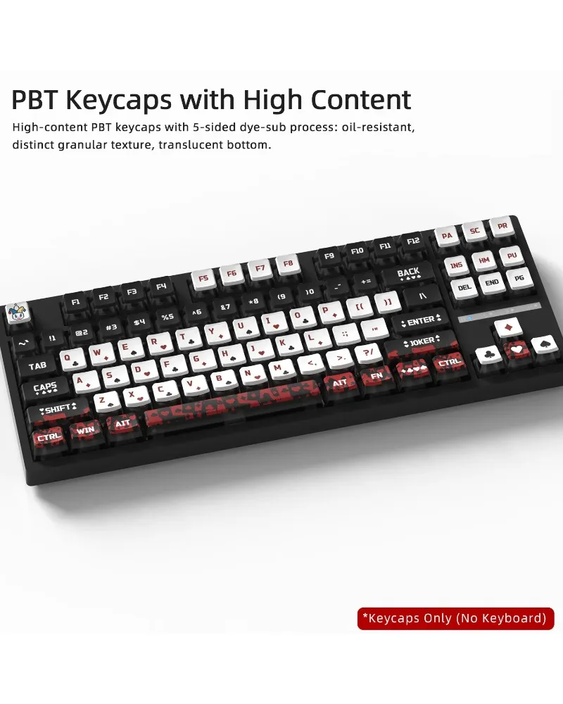 

Poker Theme Four Sided Transparent Black Background Keycaps PC PBT Thermal Sublimation Boxed Small Full Set