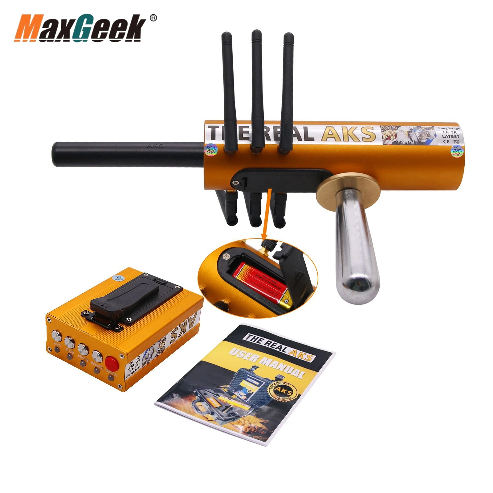 Maxgeek The Real AKS Metal Detector 14mLong Range Gold Detector 6 Antennas For Underground Detect Gold Silver Gem Diamond