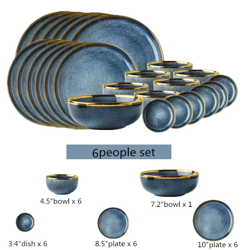 Light Luxury Ceramic Plate Set Dishes Dinner Plates Steak Dessert Plate Blue Gradient Salad Soup Bowl Plates Tableware 1pcs