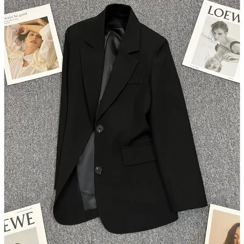 Korean Chic Black Blazer Office Lady High-end Brand Women Clothing Suits Spring Autumn Jacket Single-breasted Coats Long Sleeve