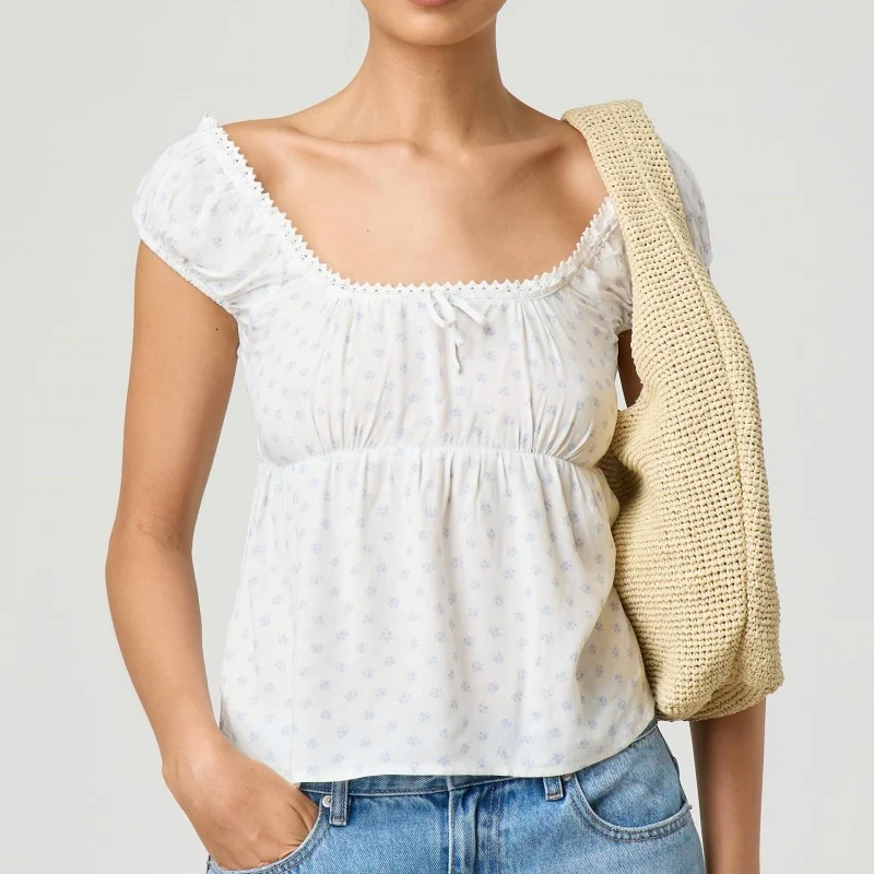 Women Y2k Short Sleeve Crop Tops Fairycore Cute Plaid Lace Trim Peplum Babydoll Top Summer Back Tie 2000s Retro Shirt Baby Tees