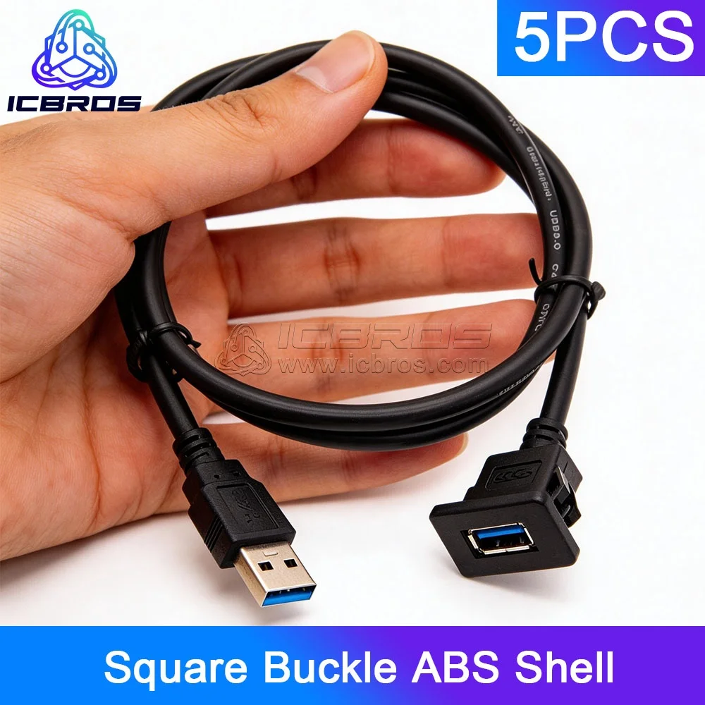 

5 шт. квадратная пряжка из АБС-пластика, USB 2,0, удлинительный кабель для скрытого монтажа на панели с пряжкой для автомобиля