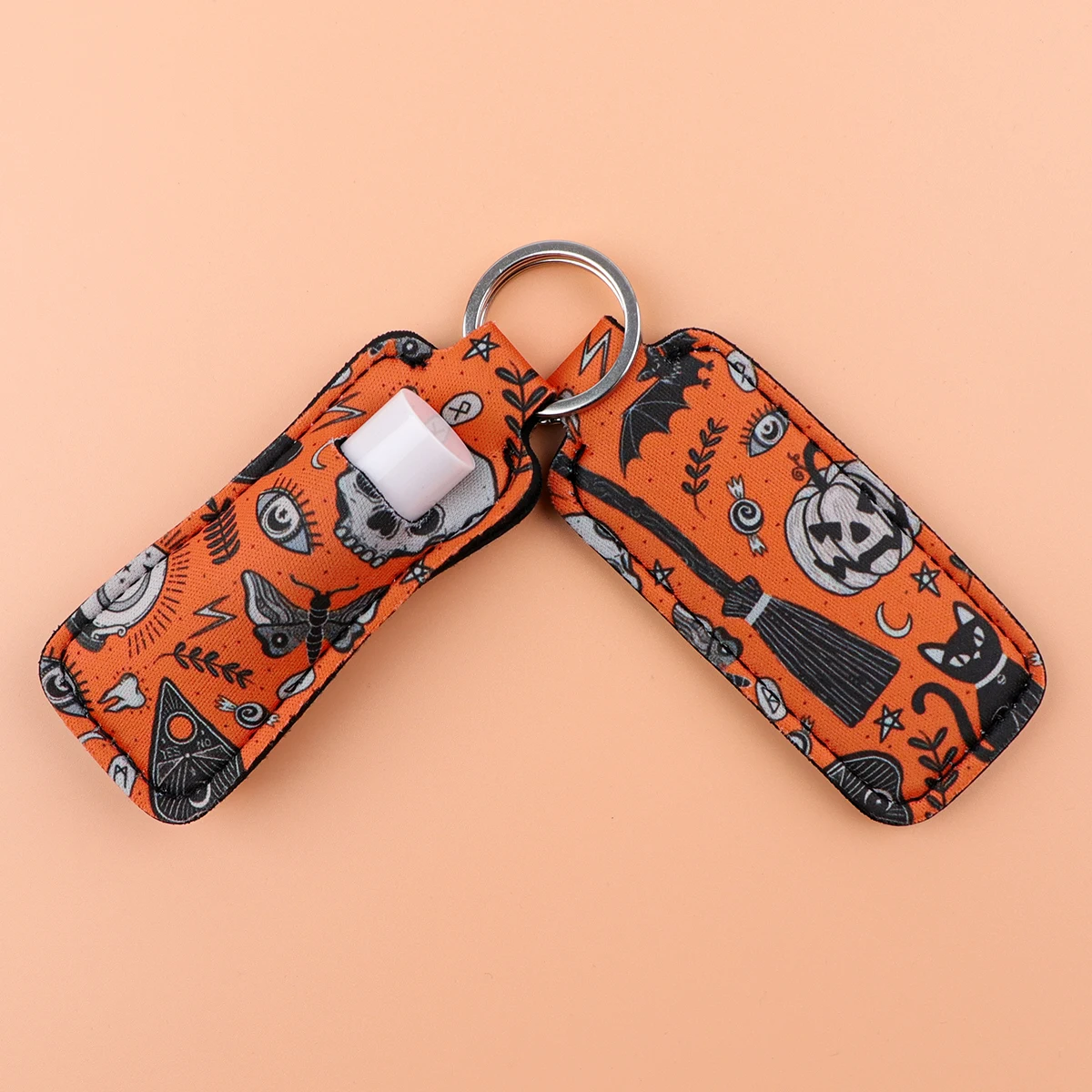 Skulls Dinosaur Print Clip on Lipstick Holder Keychain Case Small Portable Keyring Strap Fashion KeyChain Bag Travel Accessories