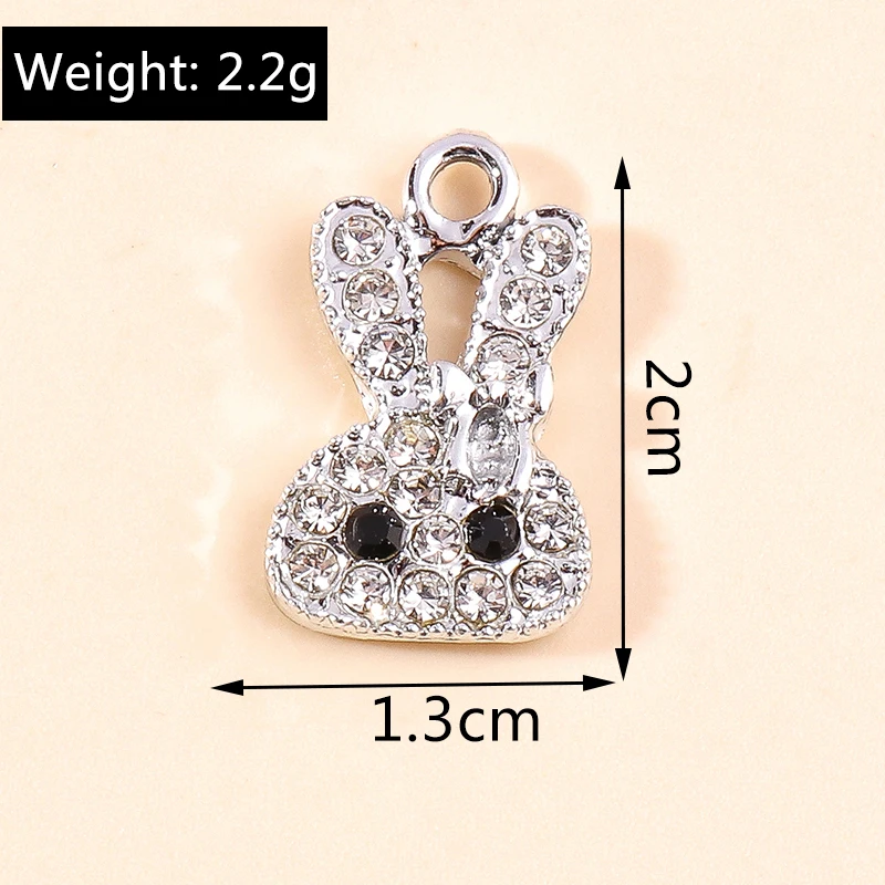 20 Stück 13x20mm Cartoon-Tieranhänger aus Kristalllegierung, Hasenanhänger für Schmuckherstellung, Anhänger, Halsketten, Ohrringe, DIY-Bastelzubehör – Detail 1