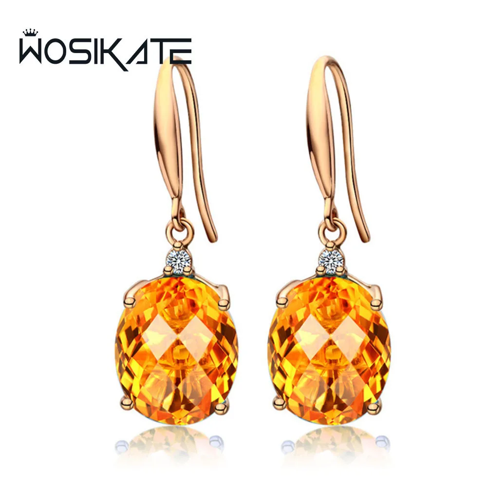 

WOSIKATE новые роскошные позолоченные серьги-капли с цитрином для женщин, модные украшения, обручальные серьги, оптовая продажа, подарки
