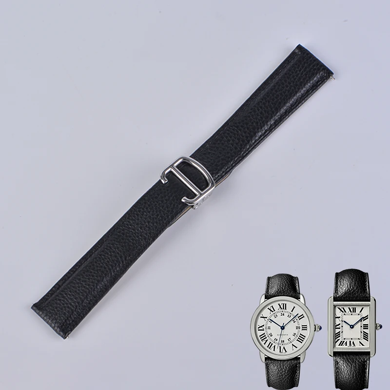 Strap Genuine Leather Fits C-artier Tank/SOLO/London Series Watch Strap  Soft Breathable Durable Full Stainless Steel Buckle