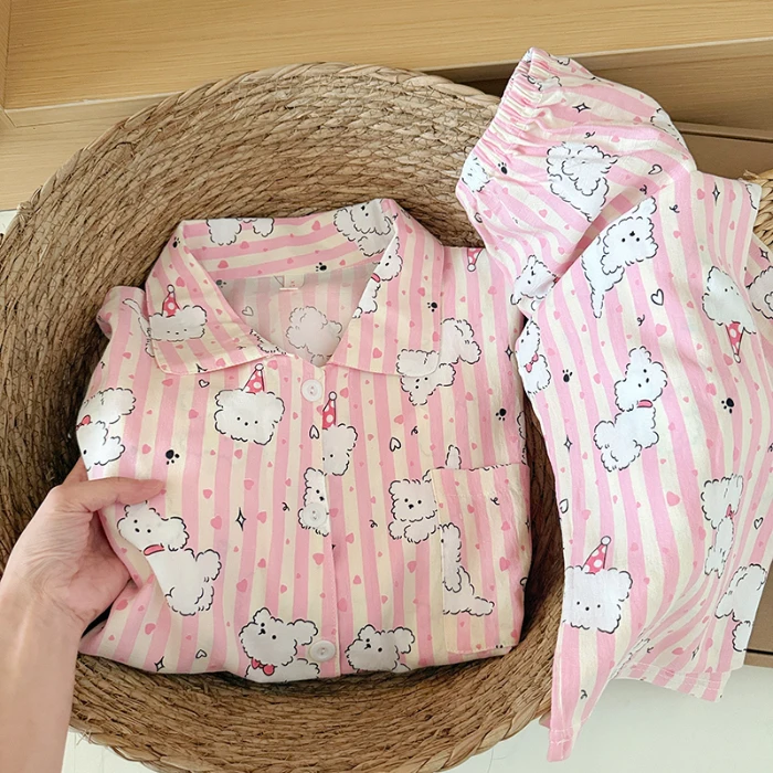 Sweet Cute Goose Print Korean Fashion Women's Pajamas Nightwear Kawaii Casual Lapel Neck Y2K Pajamas Set Autumn New Loungewear, image 10