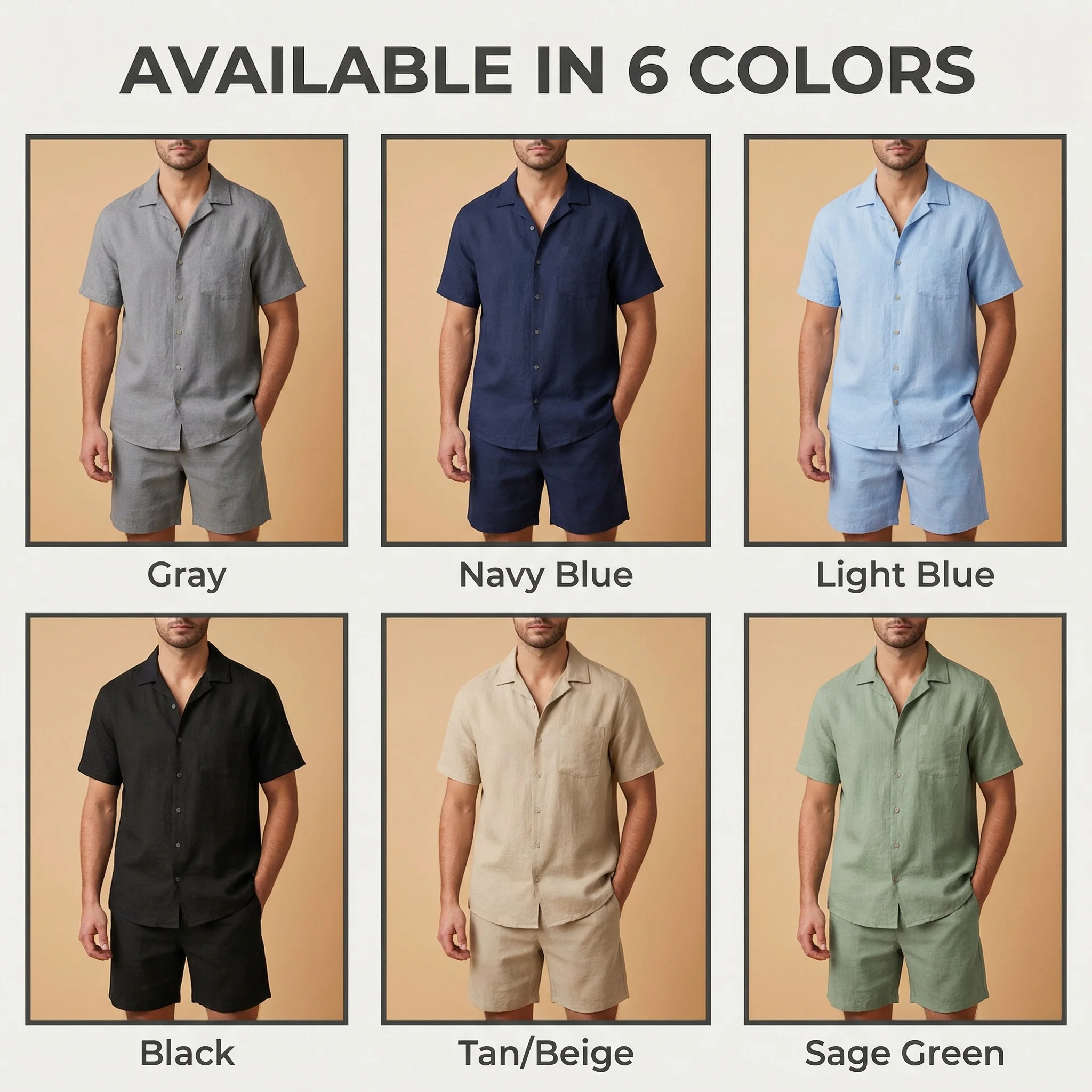 

Men's casual summer two-piece outfit - short-sleeved shirt and shorts, breathable solid-color set, suitable for beach vacation