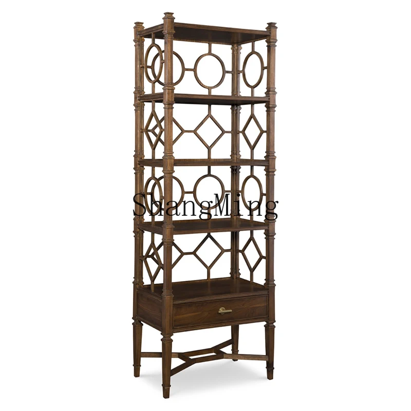 

CL rural pastoral style villa Bogu shelf floor rack wooden carved bookcase combination