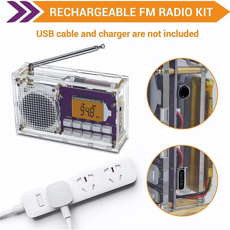 DIY Digital Radio Kit with Clock FM 87-108MHZ Digital Radio LCD Display Assemble Kit for Student STEM Learning Teaching