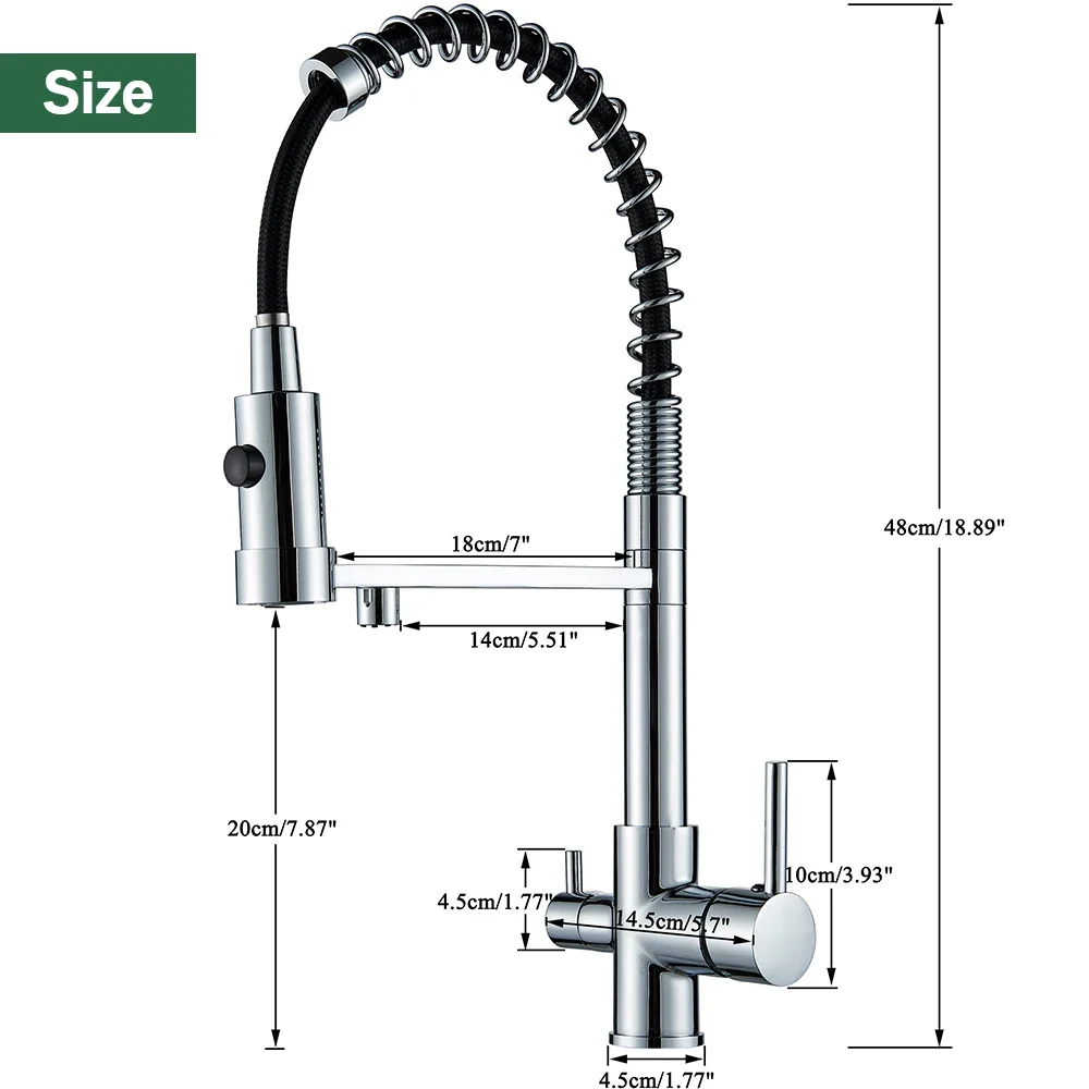 Grifo de cocina con filtro extraíble, grifos de agua pura potável de 3 vías, color negro, grifo mezclador de agua de purificación Flexible de latón 360