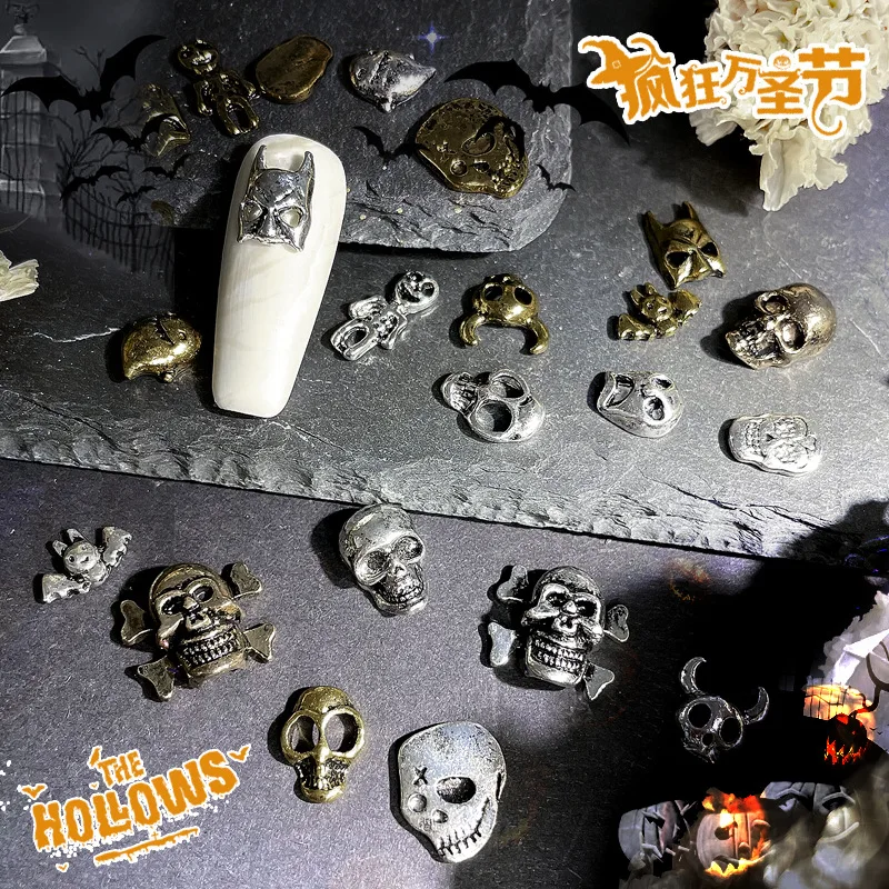 

20PCS Vintage Metal Nail Art Charms Supplies Skull Ghost Design Accessories For Halloween Nails Decoration Manicure Decor Parts