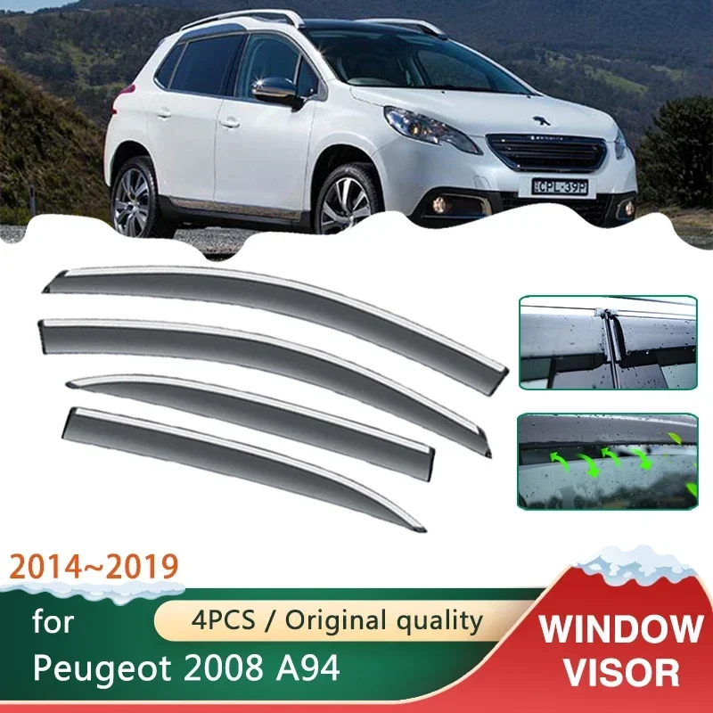 

4x Car Windows Visors for Peugeot 2008 MK1 A94 2014~2019 Accessories Awnings Sun Rain Protector Shades Guard Deflector Windshied