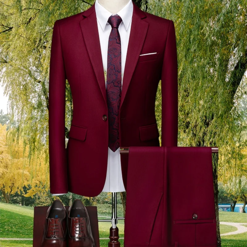 Men Business Suits 3 Pieces(Jacket+vest+pants)Male Groom Wedding Banquet Solid Color High End Brand Suits 2 Pieces(Jacket+pants)