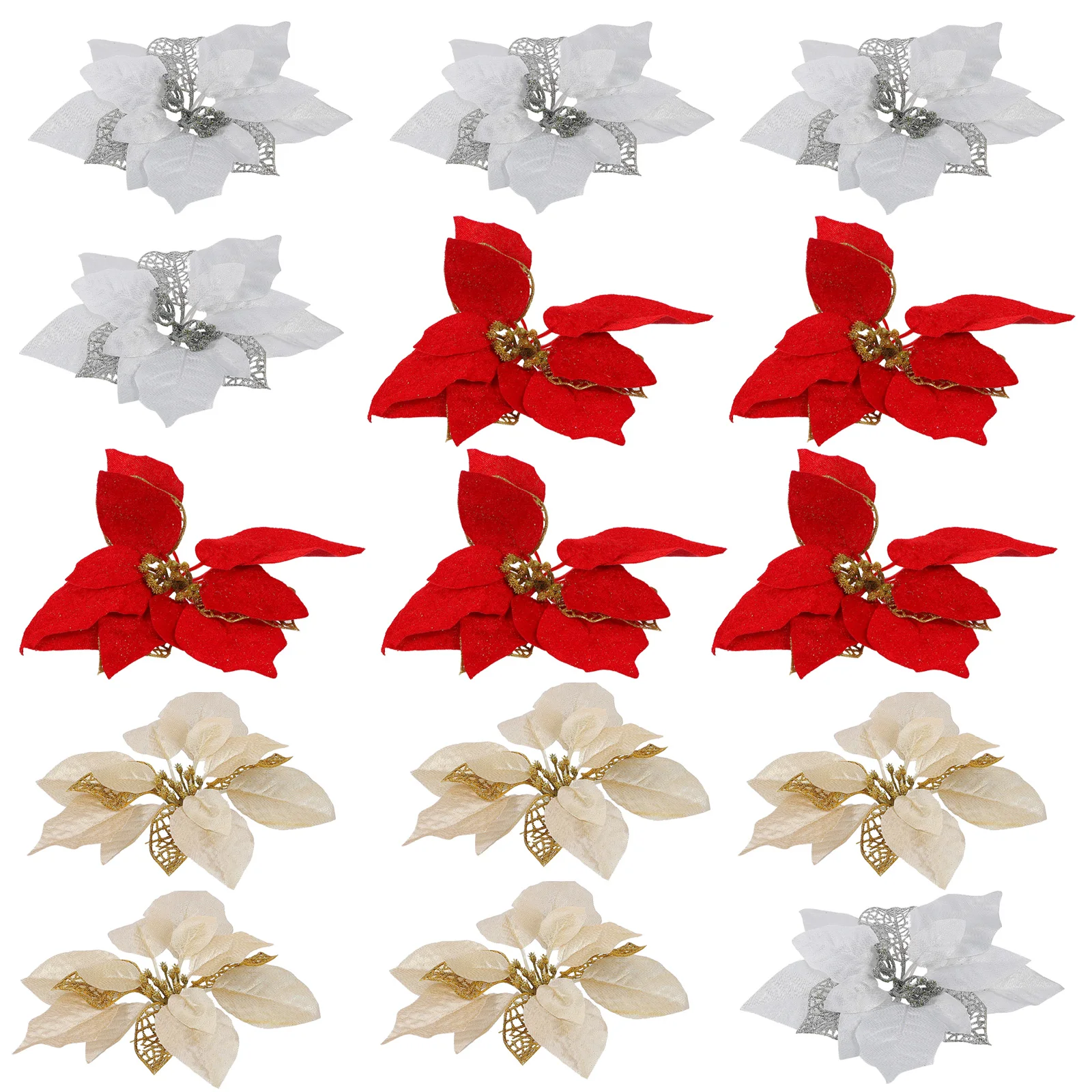 

15 Pcs Artificial Flowers Christmas Decoration Fake Ornaments Cloth Decorations False