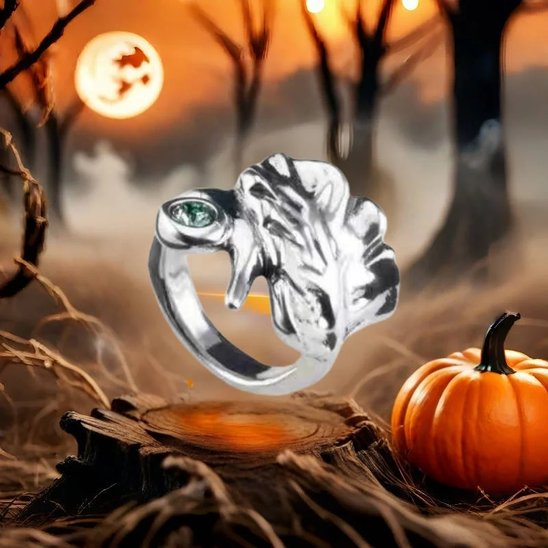 

2025 UAO Europe and America Original New Product Silvery fashion Retro Green Crystal Leaf Ring Women's Romantic Jewelry Gift Bag