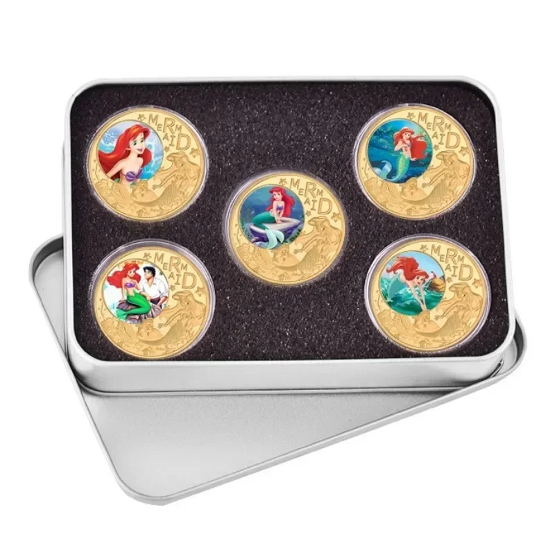 Disney ariel a pequena sereia princesa moeda comemorativa anime figuras de ação bonito menina lembrança moedas crianças presente aniversário
