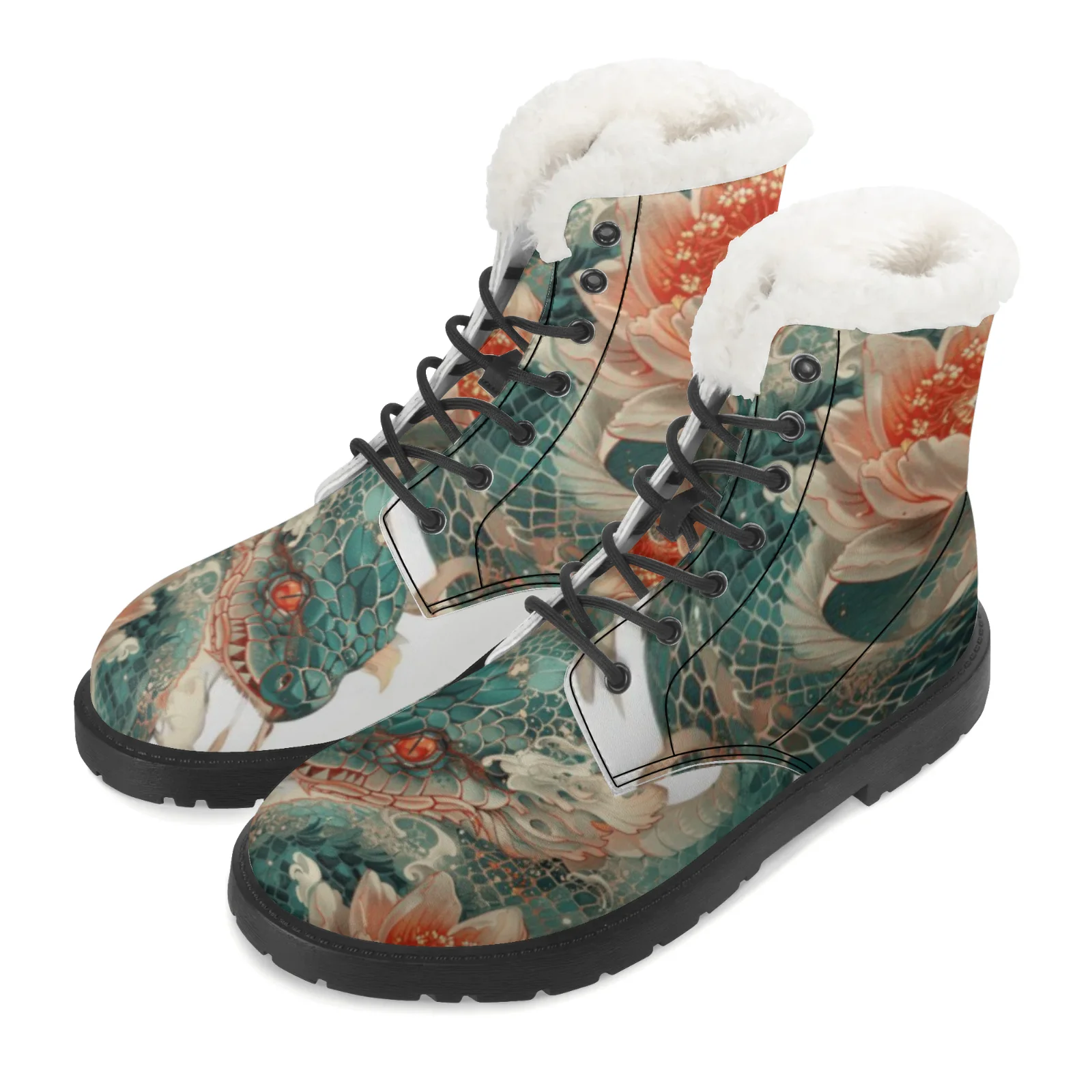 أحذية قطيفة بطباعة بيثون قابلة للتخصيص، أحذية غير رسمية، أحذية منتصف الساق للرجال والنساء الأكثر مبيعًا، أحذية شتوية