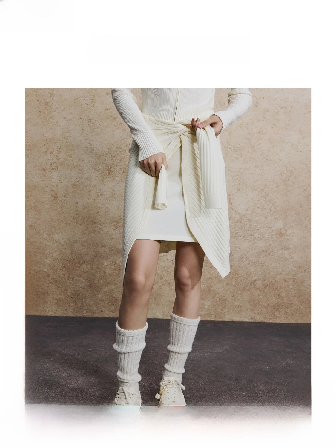 

ZhiZhi Autumn Woolen Wrap Knitted Half Skirt Irregular Casual Style Ladies mid Waist Belted A-Line Skirt Polyester Fiber