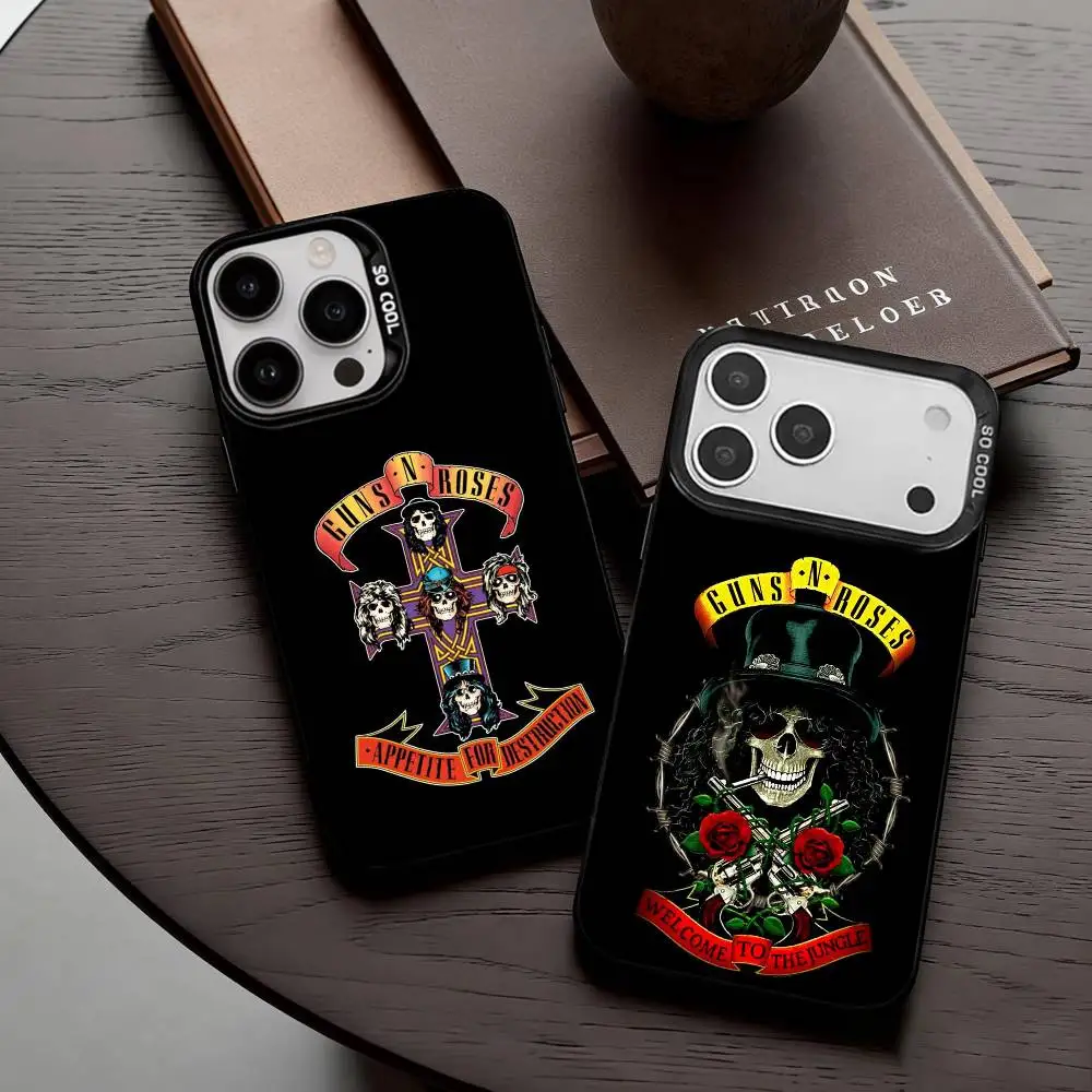 

Band G-Guns-S N R-Roses Phone Case For iPhone17,16,15,14,13,12,11 Plus,Pro Max Candy Silver Plated Inside Cover
