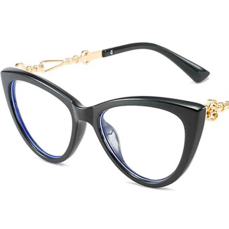 

Fashion Anti-Blue Light Eyeglasses Women Cat Eye Eyewear Retro Spectacles Hollow Temples Clear Lens Glasses