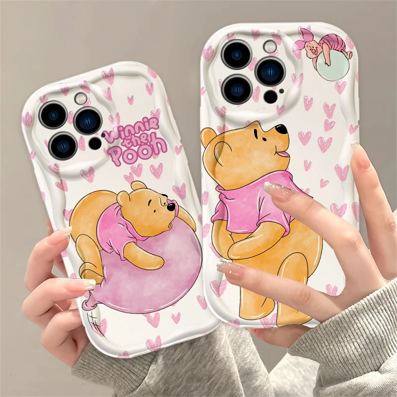 Lovely Winnies The Poohs 3D Wave Phone Case For Samsung Galaxy S25 S24 S23 S21 S20 FE Plus Ultra 4G 5G Soft Silicone Back Cover