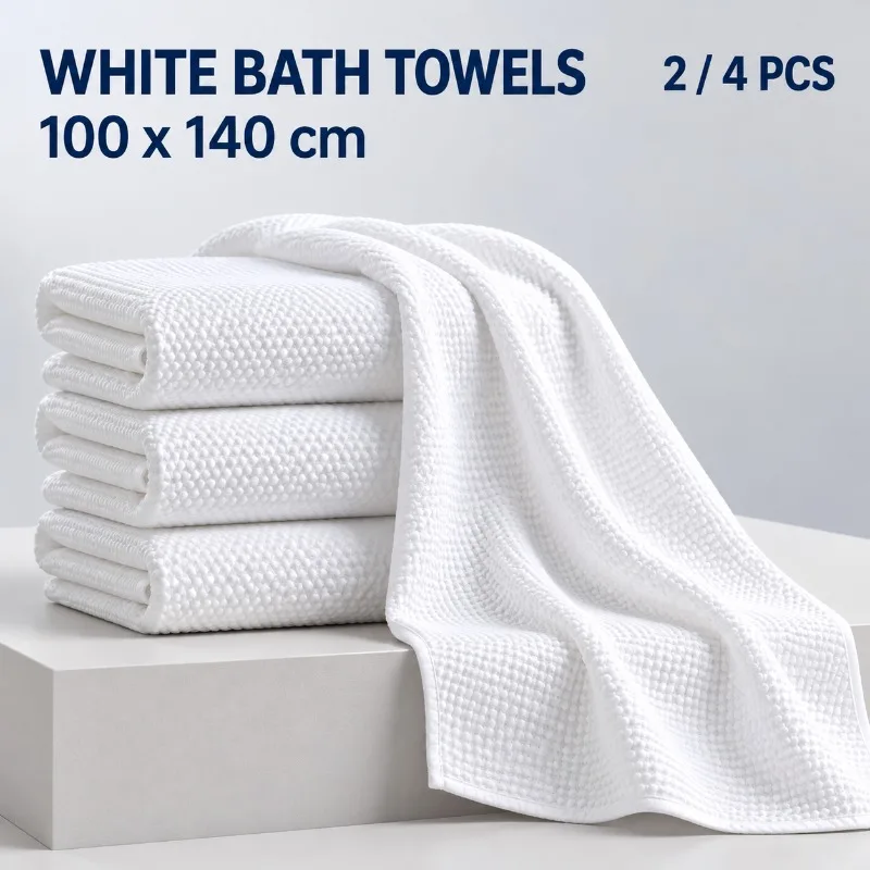 2/4PCS White Bath Towels 100x140cm Soft Absorbent Quick Dry Large Towels for Home Bathroom Pool Beach Swimming Yoga Travel