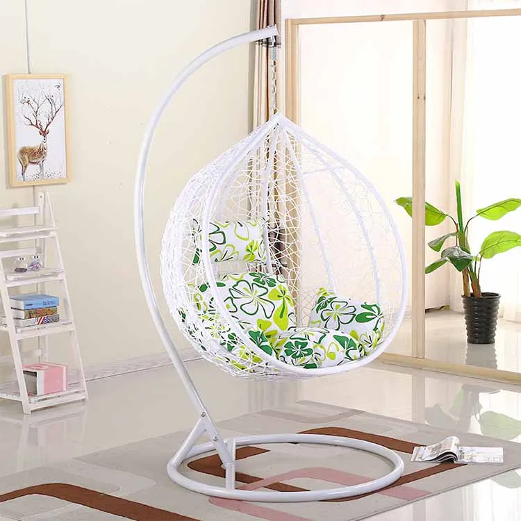 Outdoor Rattan Wicker Double Seat Hanging Egg Swing Chair With Metal Stand