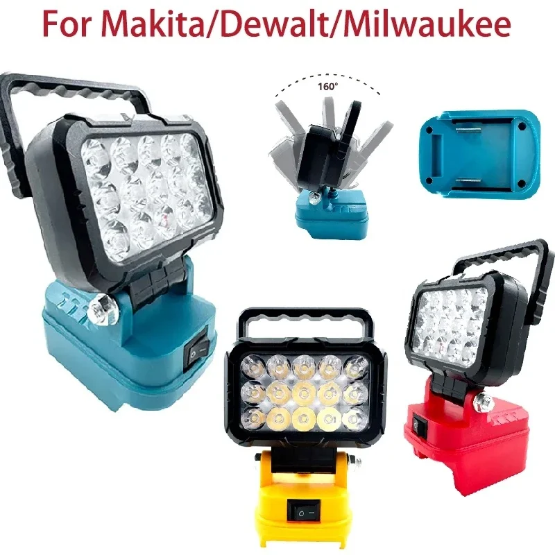 

3-дюймовый светодиодный фонарь для аккумуляторов Makita/Milwaukee/Dewalt с USB-зарядкой и выключателем, портативный прожектор, ручной аварийный фонарь