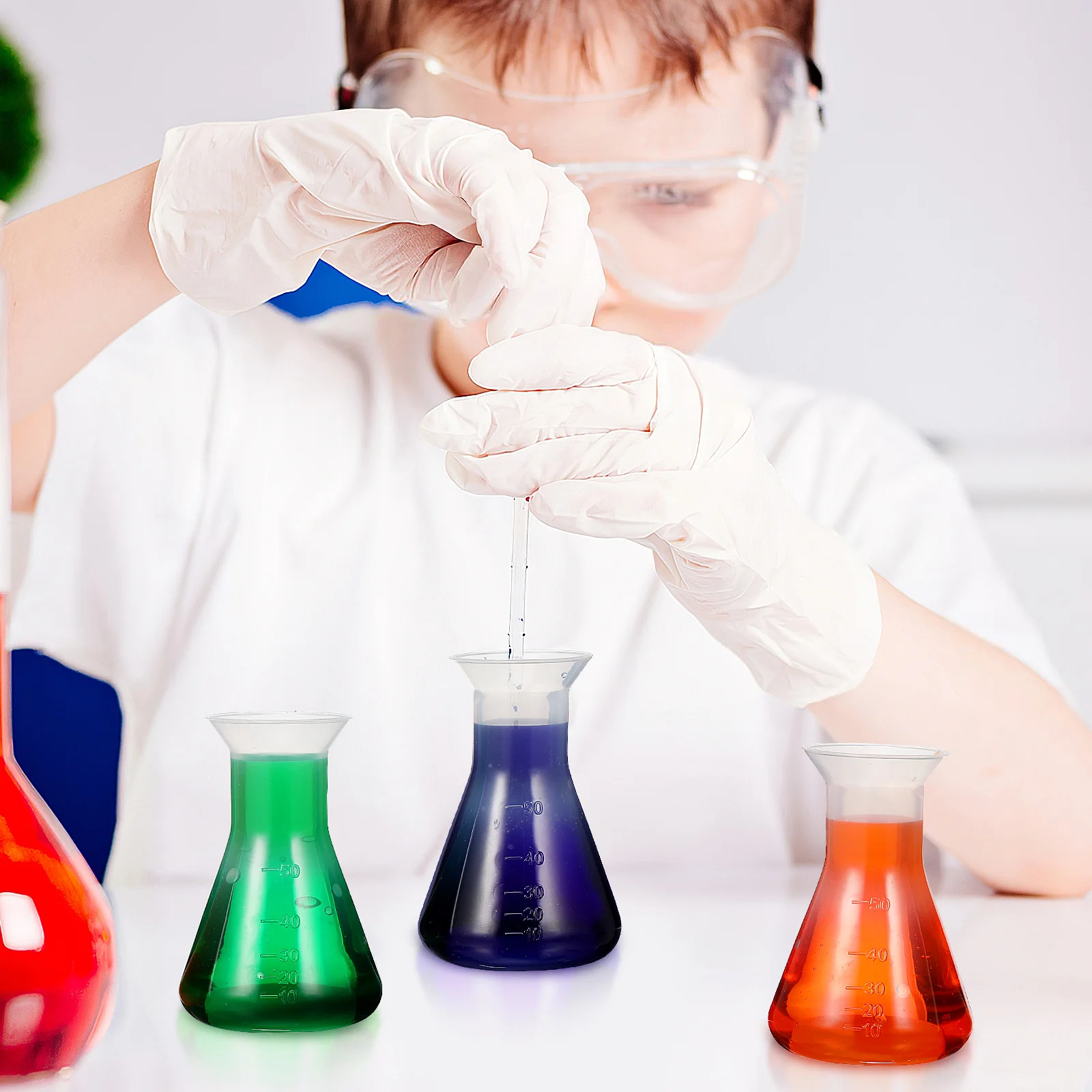 

5Pcs Plastic Conical Flasks Transparent Measuring Bottles Stable Base Reusable Laboratory Chemistry Experiment Tools