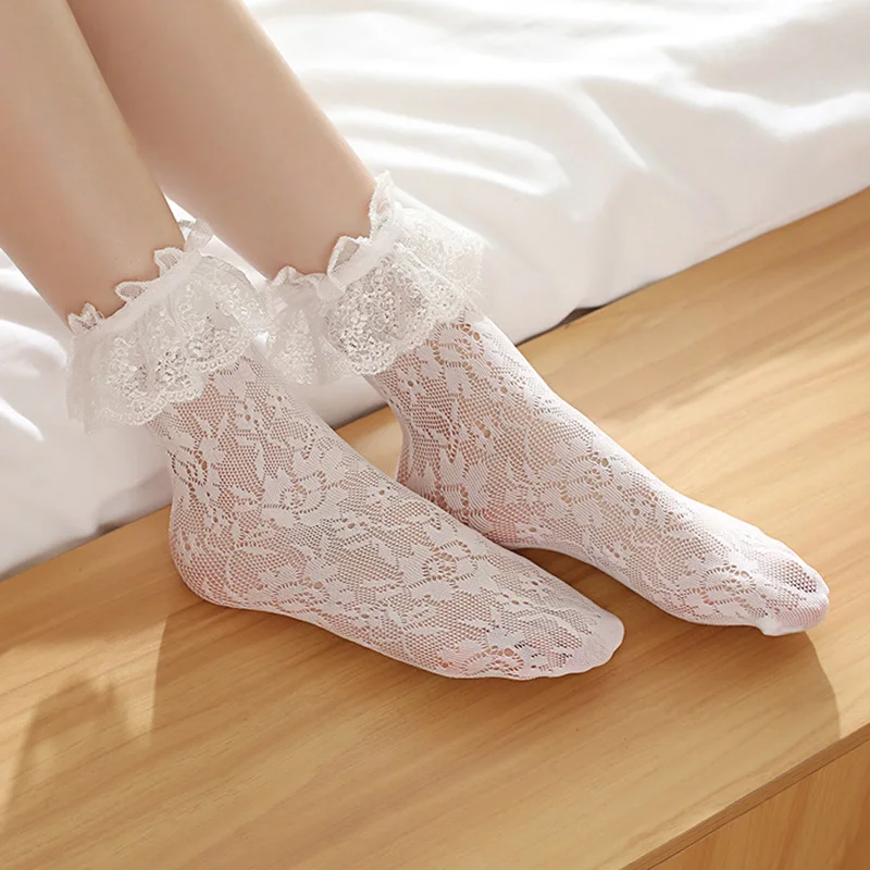 

Women Thin Lolita Princess Lace Socks Vintage Ladies Girl's Ruffle Ankle Princess Ladies Cute Socks With Lace Pile Female Socks