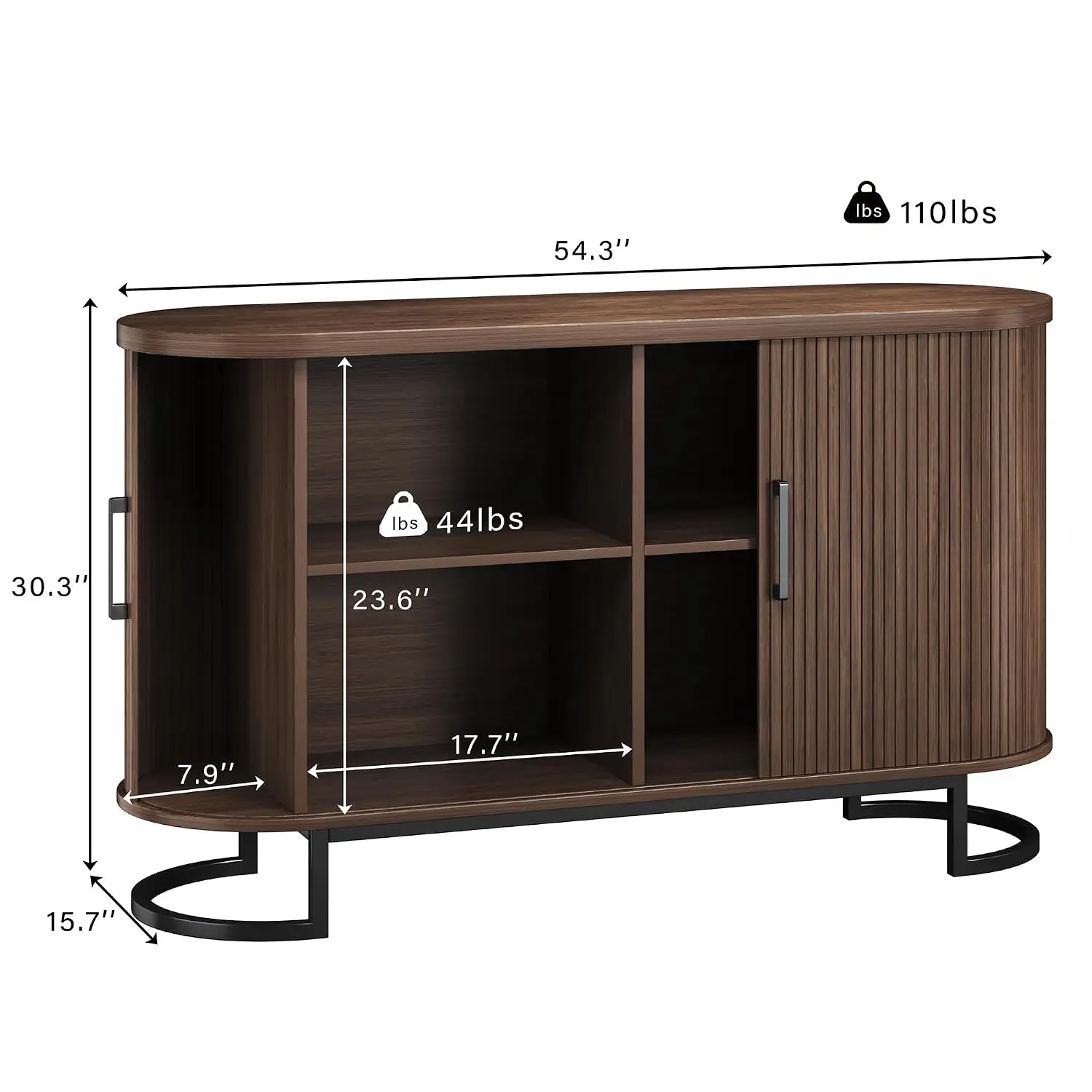 Mid Century Sideboard with Sliding Door & Adjustable Shelf, 54.3