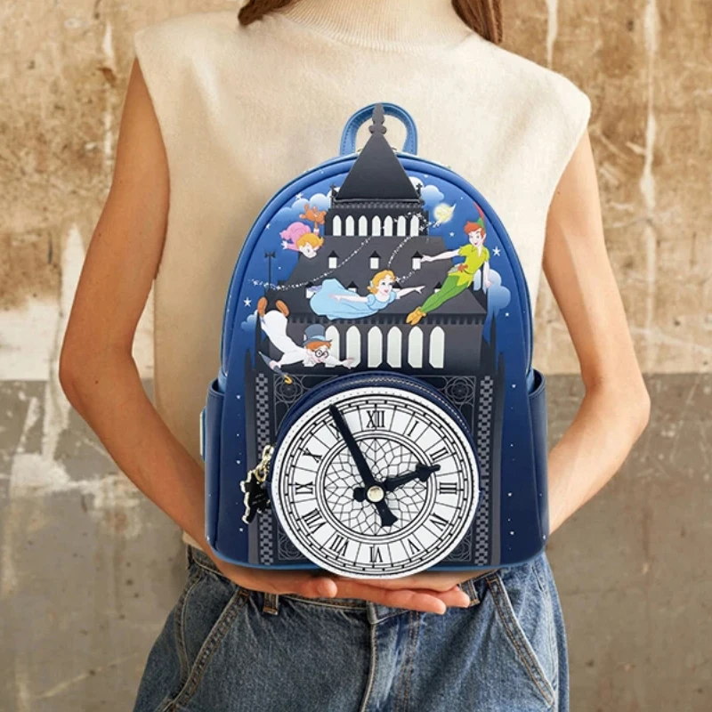 Mochila Disney Loungefly Peter Pan Big Ben con diseño de escena, regalo de moda para fanáticos de Disney y uso diario