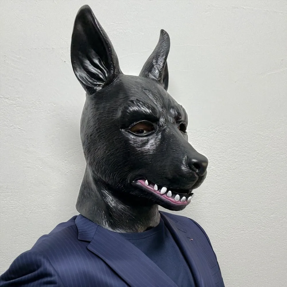 Adult Black Mr. Dog Mask Sexy Party Accessory with Big Ears Rubber Animal Mask Handsome Obedient Sheepdog Costume for Men