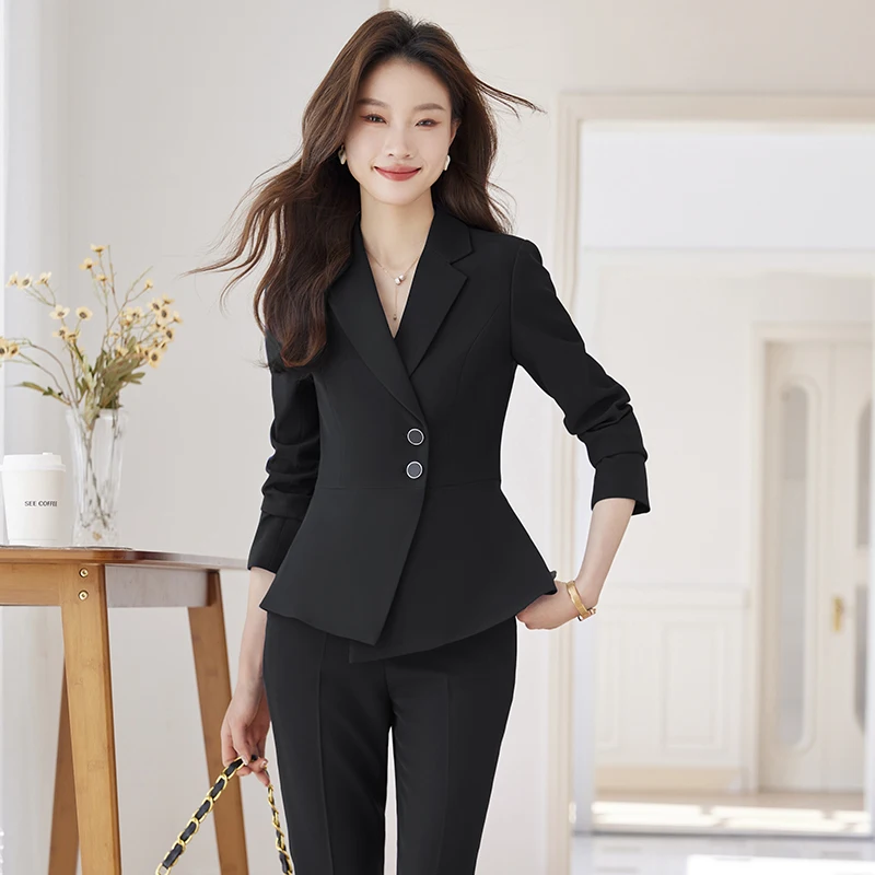 NAVIU Formal Pants Suits Two Piece Set Women 2024 Spring New Fashion Office Ladies Turn Down Collar Blazers Solid Pants