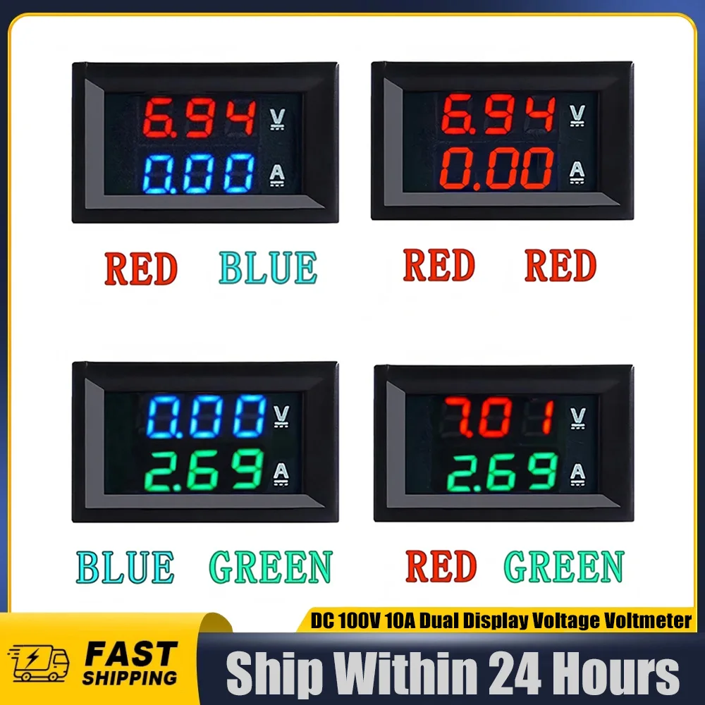 DC 0-100V 10A Digital Voltmeter Ammeter Dual Display Voltage Detector Current Meter Panel Amp Volt Gauge 0.28\