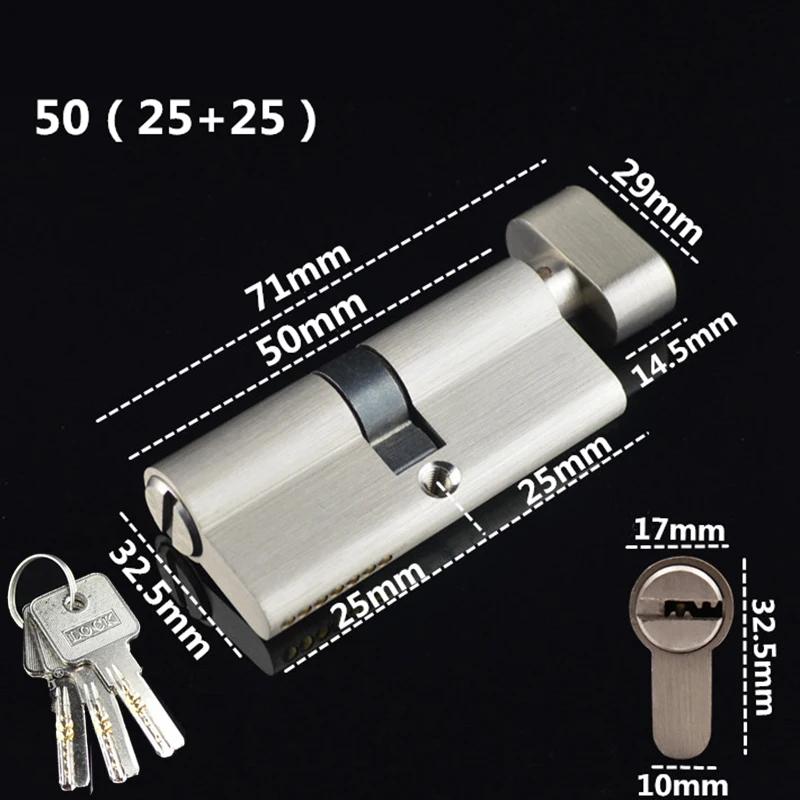 

6PCS Solid Brass European Mortise Door Lock Cylinder 50mm Single Open Door Lock Core Lock Gall Repair Parts+Keys (Key Alike)