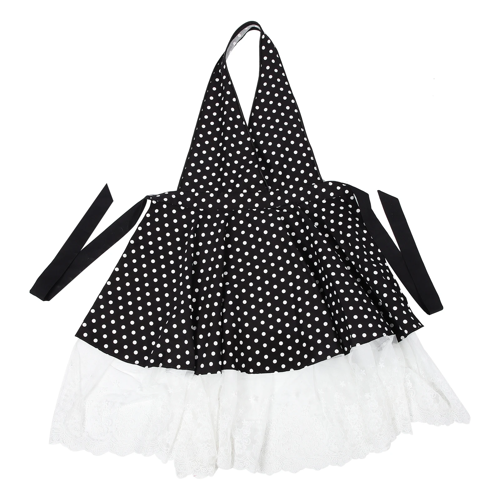 

Retro Black Dot V neck Long Apron Dress Cotton Vintage Maid Kitchen Cooking Clothes Home Hotel Use Lightweight Comfortable