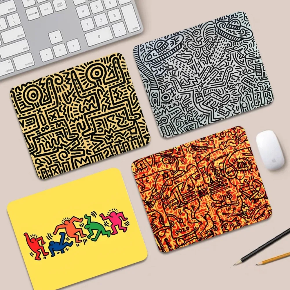 Keith-Haring-Works-Colorful-Print DIY Office Student Gaming Thickened Large Writing Pad Non-slip Cushion Mouse Pad