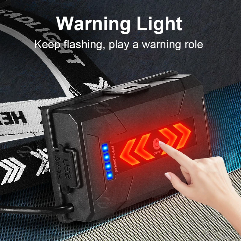 Powerful Headlight 8000mAh Rechargeable Super Bright Head Flashlight Human Sensing XHP70LED Headlight Waterproof Fishing Light