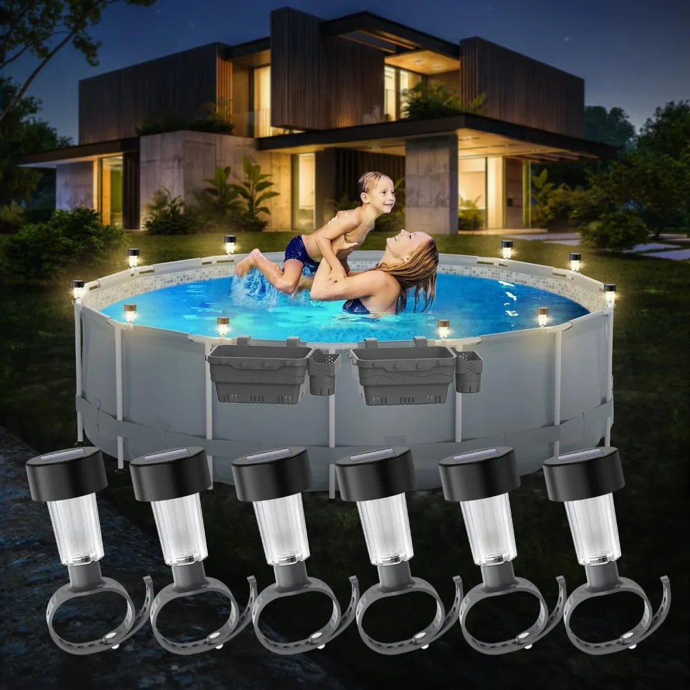 

6Pcs Waterproof Solar Pool Light Frame Garden Lamp Warm Fence Decorative Accessories LED Colored Solar Outdoor Lights