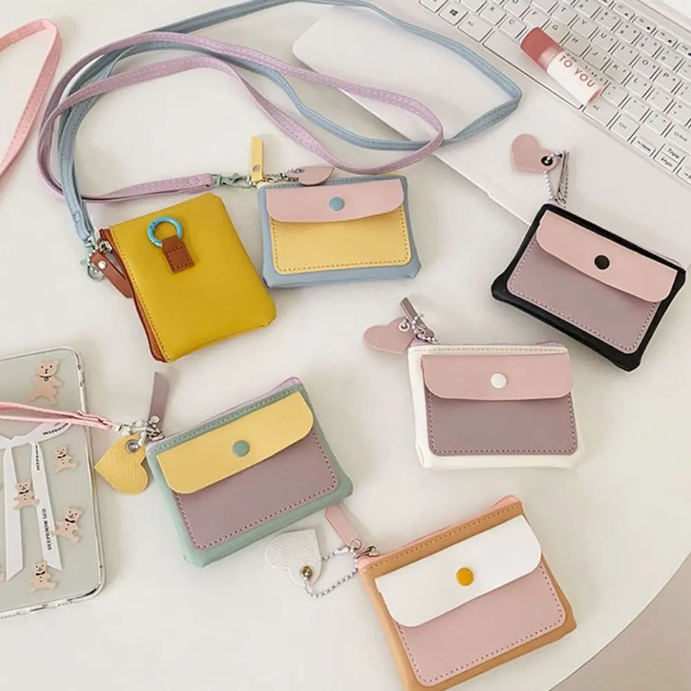 Новый короткий кошелек из искусственной кожи с веревкой и подвеской, мини-кошелек для монет, подвесной кошелек на шею, противокражный кошелек для студентов