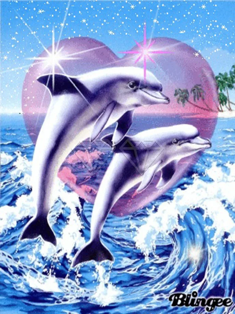 Diamond Painting Kit Paint Dolphin Love Cartoon Animals Landscape