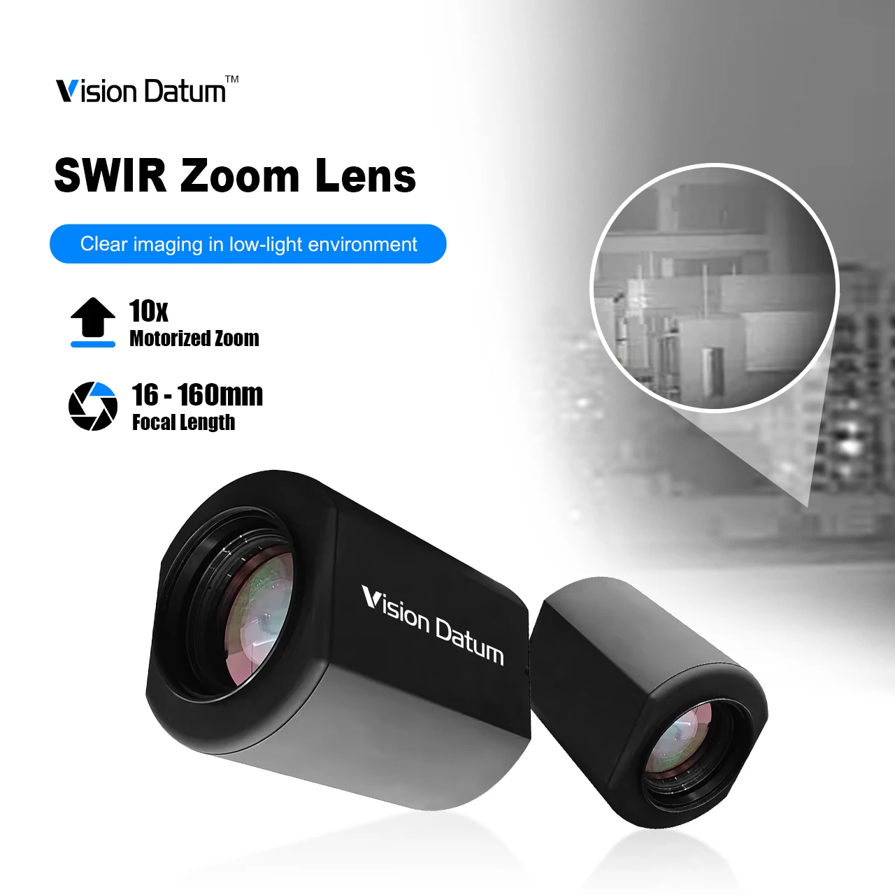 Lente de Zoom SWIR 160-1200mm F2.2-F16 1 "1/1,8" Sensor 900-1700nm 400-1700nm IR lente de Zoom de largo alcance para inspección de máquinas