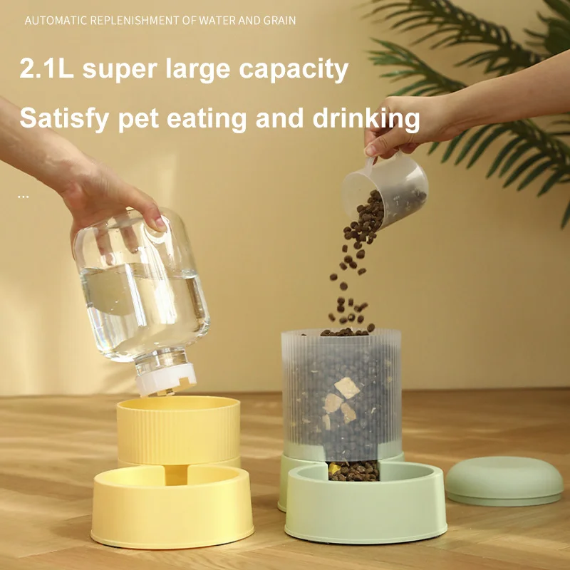 Kimpets Auto Food Feeder Dispenser Dog Cat Bowl Feeder For Pet Bowl Combination Automatic Feeding Water Bowl Transparent