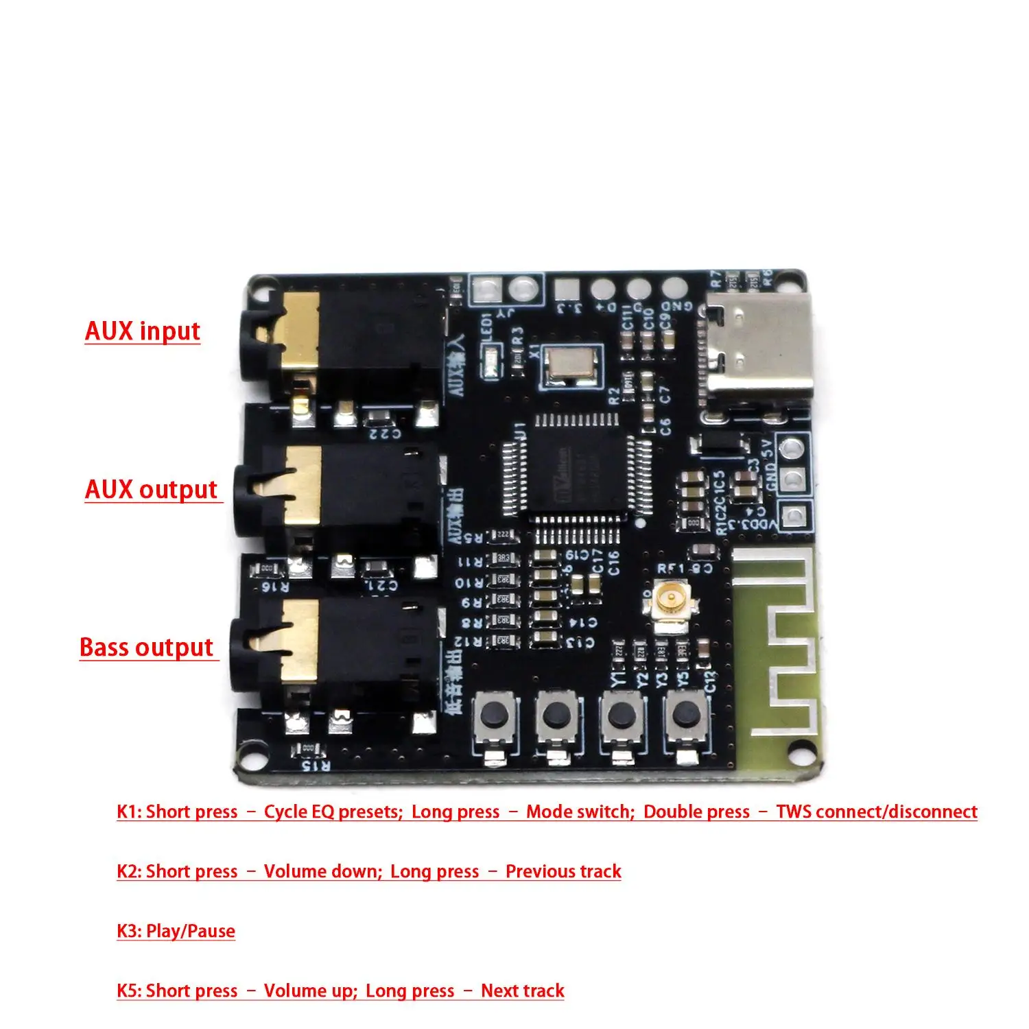 BP1048 Bluetooth 5.3 DSP Tuning Board TYPE-C USB Audio Stereo Preamp EQ Soundkarte DIY BT Lautsprecher Auto Zuhause PHONE Musikw – Detail 3